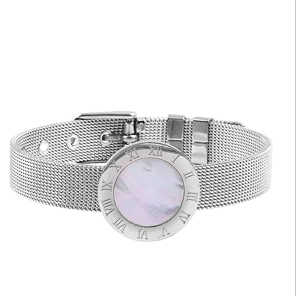 Stainless Steel & Mother of Pearl Mesh Bracelet